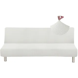 Jaotto Sofabezug Ohne Armlehne 2/3 Sitzer, Sofa Überwürfe Armlose Sofabettüberzug Jacqaurd Stretch Wasserdicht Waschbar, Sofaüberwurf Sofahusse für Clic Clac Klappcouch ohne Armlehnen,Creme