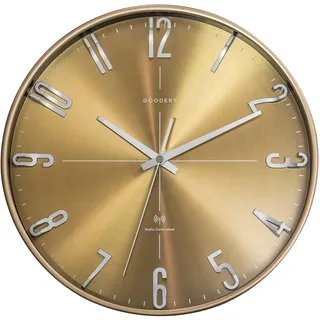 GOODERY Funkwanduhr Ø 30 cm Leise 3D | Große, Moderne, Analoge Wanduhr ohne Laute Tickgeräusche, Fast lautlos | Dekoration für Jede Wand | Uhr, Funk | Funkuhr | Gold
