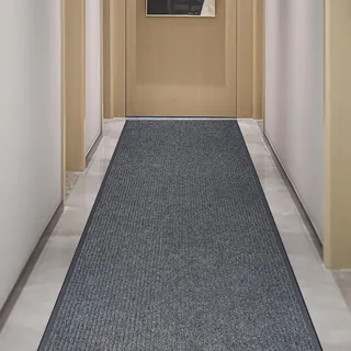 uyoyous Teppich Läufer Flur, 90×300 cm Streifenmuster Teppichläufer Küchenteppich, rutschfest Schmutzfangmatte Meterware, Waschbar Flurteppich für Eingänge, Küche, Wohnzimmer, Korridor (Grau)