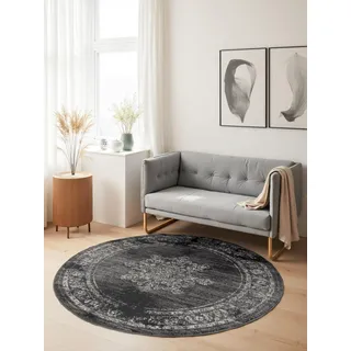 HANSE HOME Lydia Kurzflor orientalisch, Vintage, Weich im Orient Design für Wohnzimmer, Schlafzimmer, Flur – Grau, Ø120cm