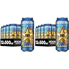 Rockstar Energy Drink Mango - Exotisches, koffeinhaltiges Erfrischungsgetränk mit Mango Geschmack für den Energie Kick, EINWEG (12 x 500ml) (Verpackungsdesign kann abweichen) (Packung mit 2)