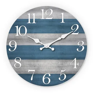 NUOVO Wanduhr, 30 cm, rustikale Wanduhr, Blaue und Graue Holzmaserung, Geräuschlos, Tickt Nicht, Batteriebetrieben, Vintage Design, Dekorativ für Küche, Wohnzimmer, Schlafzimmer, Badezimmer