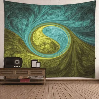 Isdreem Wandteppich Vintage Wanddekoration Wohnung Modern Yin-Yang-Muster Wandbehang Junge Wandtuch zimmer Grün Blau Wandbehang Decke Stoffkunst Dekorationen 240x220cm