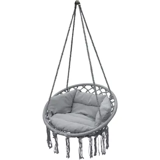 Relax Hängesessel 80 cm inklusive Kissen - hellgrau - Hängekorb für Innen und Außen - Schwebe Hänge Sessel Korb Schaukel aus Baumwolle geflochten Outdoor