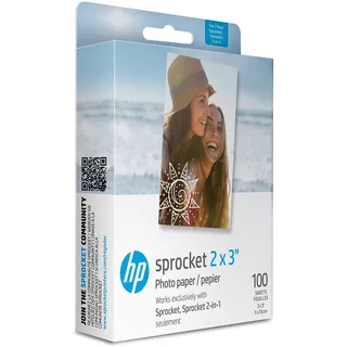HP Sprocket Premium Zink Fotopapier, 2 x 3 Zoll (5,1 x 7,5 cm), 100 Blatt, kompatibel mit HP Sprocket Fotodruckern