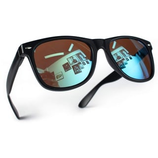 Miobo Retro Sonnenbrille, verspiegelt, Nerd-Design, Unisex, Club-Stil, UV400, XS, Schwarz Blau