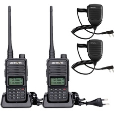 Retevis RT85 Walkie Talkie Dualband mit Tragbarem Lautsprechermikrofon, Funkgerät mit Großer Reichweite und LED-Anzeige, 200 Kanälen, VOX für Jagd, Autofahren, Camping (Schwarz, 2 Stück)