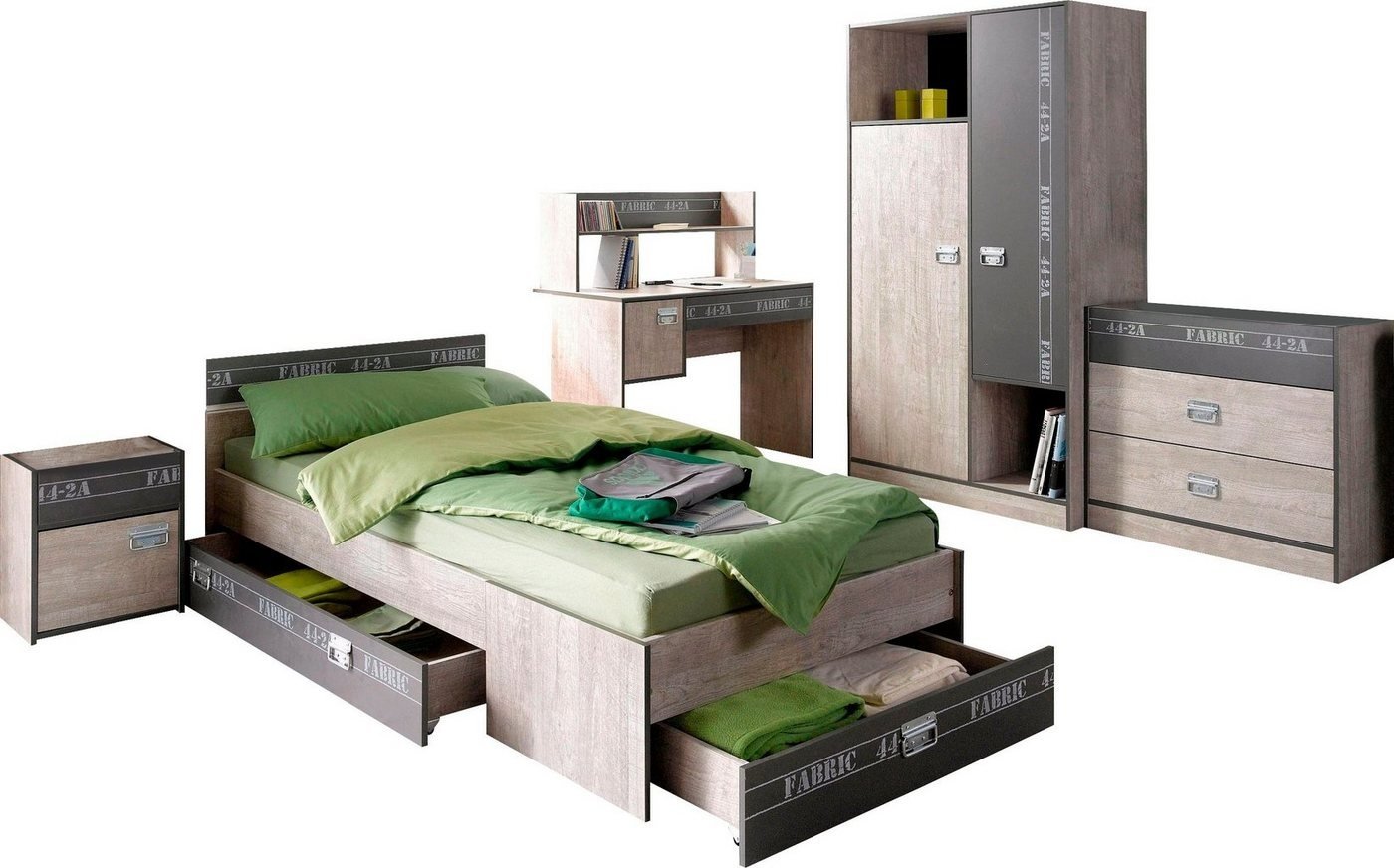 Bild von »Fabric«, (Set, 4 St., Bett, Bettschubkasten, Kleiderschrank, Nachttisch), wahlweise mit Aufbauservice