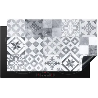 KitchenYeah© Herdabdeckplatte Einteilig Küche Glaskeramikkochfeld Abdeckplatte | 90x52 cm - Glaskeramikkochfeld Abdeckung Induktionskochfeld Schutzmatte Muster - Grau - Mosaik