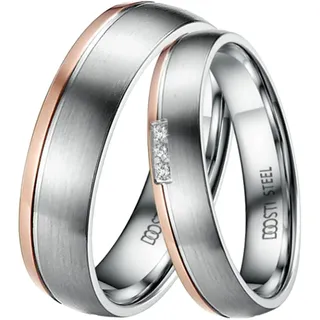 Trauring DOOSTI "Schmuck Geschenk Edelstahl Trauring Ehering Partnerring LIEBE" Gr. 64, rosa (edelstahlfarben, roségoldfarben), Fingerringe, Damen, 64, ohne Zirkonia, Edelstahl, 6mm, Trauring, Made in Germany, wahlweise mit oder ohne Zirkonia