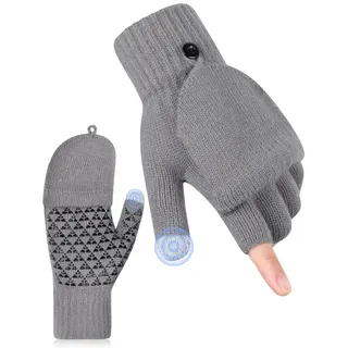 Kiiwah rutschfeste Fingerlose Handschuhe, Anti-Rutsch Halbfinger Handschuhe mit Klappe Convertible Fingerhandschuhe Ohne Fingerkuppen Warm Strickhandschuhe für Herren Damen Innen und Außen