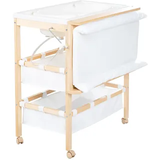 roba Bade Wickel Kombi Baby Pool - Wickeltisch klappbar mit integrierter Badewanne - Mobile Kombination aus Holz - Schwenkbare Wickelfläche inkl. Wickelauflage weiß