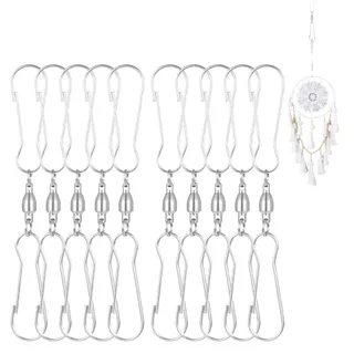 10 Stück Windspinner Drehhaken, Windspinner Drehbare Haken, Wind Spinner Zubehör, Doppelclip-Drehhaken zum Aufhängen für Windspiel Windsack Vogelhäuschen Blumentöpfe, Edelstahl Outdoor Ornament Haken