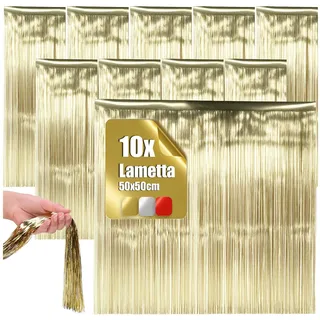com-four® 10x Lametta, Goldfarbene Lametta Girlande für Weihnachten | Christbaumschmuck für den Tannenbaum - Lametta-Vorhang mit glatten Fäden