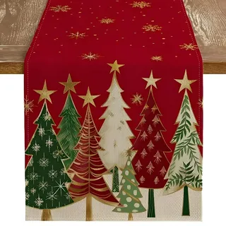 Weihnachtstischläufer Modern, Tischläufer Weihnachten Rot, Weihnachtsdeko, Goldener Weihnachtsbaum Tischläufer, Elegante Weihnachtsdeko Für Esstisch, Küche Und Outdoor, 183x33 cm