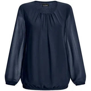 Klassische Bluse GOLDNER "Kurzgröße Jerseybluse mit Falten-Details", Damen, Gr. 22, blau (marine), Obermaterial: 67% Polyester PES. 30% Viskose CV. 3% Elasthan EL., Modisch, Blusen Klassische Bluse, Rundhalsausschnitt
