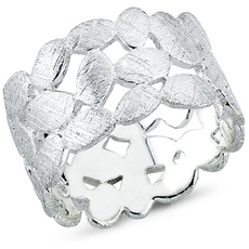Vinani Ring Laub Blätter Kranz Design gebürstet massiv breit offen Sterling Silber 925 Blumenkranz Lorbeerkranz Größe 52 (16.6) 2RTX52