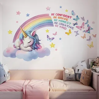 DEFGNOP Einhorn Wandtattoo Kinderzimmer, Wandsticker Kinderzimmer Mädchen, Wandsticker Selbstklebend Babyzimmer Deko Geschenke für Mädchen