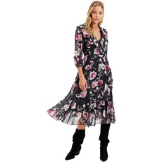 Trendyol Damen Woman Regular Ruffle Hem V-Neck Woven Dress Kleid, Multi-Color, 34