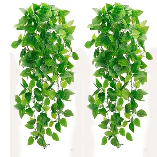 Comtelek 2Pcs Künstliche Hängende Pflanzen Efeu Girlande Gefälschte Pflanzen Grüne Blätter für Schlafzimmer Ästhetische Wanddekoration Hochzeit