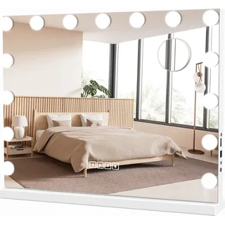 COSTWAY Hollywood Spiegel mit 15 dimmbaren LED-Leuchten, 10X Vergrößerung, Schminkspiegel 46x58cm