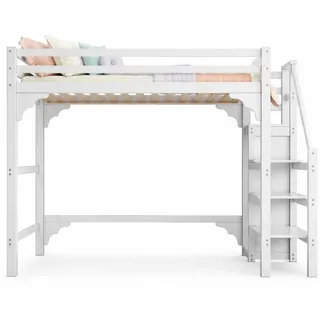 Stilvora Hochbett 140/200 cm in Weiß mit Kleiderschrank, Stauraum und Stufentreppe , Holz , 140x200 cm , Babymöbel & Kindermöbel, Kinderzimmer & Jugendzimmer, Kinderbetten, Hochbetten
