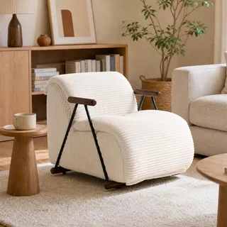 LVHOM Relaxsessel mit Lattenrost, ergonomischer Fernsehsessel, gepolsterter Loungesessel mit Armlehnen, XXL Lesesessel, Cord Beige - Beige