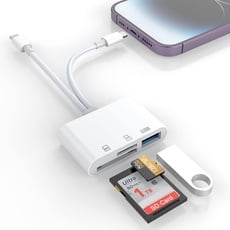 SD-Kartenleser für iPhone/iPad, Lightning + USB-C-Anschluss auf SD/TF-Kartenleser-Adapter, Speicherkartenleser für Micro SDXC, Micro SDHC, SDXC, SDHC, SD-Karten, USB-Festplatte,für iPhone/iPad/Samsung