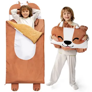 JOIEDOMI Hund 60" x 39" Schlafsack für Kopfkissen Reißverschluss mit Kissen und Decke–Kinder ab 3 Jahren – Kinderschlafsack – für Jungen und Mädchen im Kindergarten