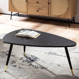 FineBuy Couchtisch 90x60x41 cm mit Marmor Optik Schwarz Dreibein Wohnzimmertisch mit Metall-Gestell Sofatisch Dreieckig Tisch Wohnzimmer Beistelltisch - Schwarz