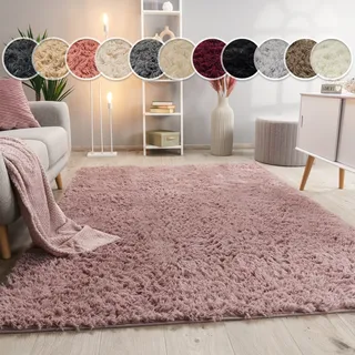Paco Home Silky 591 Hochflorteppich 80 x 150 cm Rosa