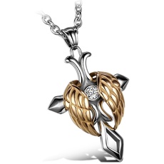 JewelryWe Schmuck Edelstahl Engelsflügel Kreuz Unisex Anhänger mit 55cm Kette, Halskette für Damen Herren, Gold Silber, mit Geschenk Tüte