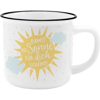 GRUSS & CO Becher Motiv "Sonne" | New Bone China Porzellan, Emaille-Optik, 35 cl | Geschenk, Sprüchetasse | 47892