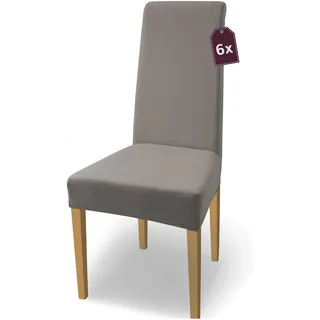SCHEFFLER-Home Natalie Stretch Stuhlhussen Baumwolle/Stuhl Hussen Taupe/Stuhlüberzug 6er Set/Stuhlabdeckung/Stuhlhussen Schwingstühle waschbar/eleganter Spann-Stuhlüberzug Hochlehner
