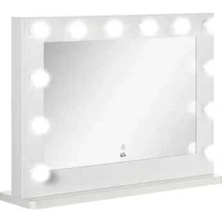 Homcom Hollywood Spiegel 80 x 60 cm Schminkspiegel mit LED-Beleuchtung, Touchschalter , Weiß , Metall , 80x60x20 cm , Spiegel, Schminkspiegel