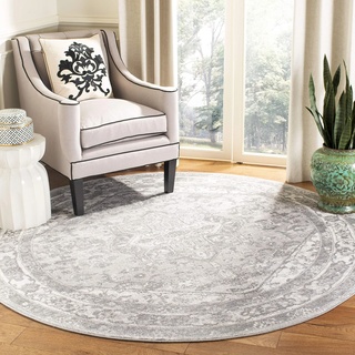 SAFAVIEH Traditionell Teppich für Wohnzimmer, Esszimmer, Schlafzimmer - Brentwood Collection, Kurzer Flor, Creme und Grau, 160 x 160 cm