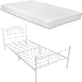 Metallbett 'Florenz' 120x200 weiß mit Matratze Bettgestell Bett Jugendbett Metall - Weiß
