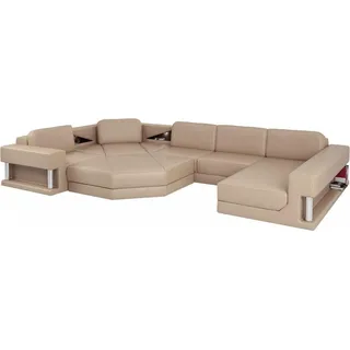 Ecksofa Sofa Couch Polster Garnitur Leder Sofas Ecke Wohnlandschaft U Form xxl - Beige