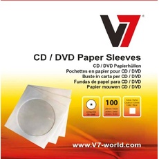 V7 DVD Leerhülle CD Leerhülle Papierhülle passend für CD DVD Blu-Ray (100-er Pack) weiß, mit Sichtfenster