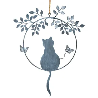 Logbuch-Verlag Türkranz aus Metall Silber grau mit Katze - Dekokranz zum Aufhängen - Türschmuck Geschenk für Katzenbesitzer