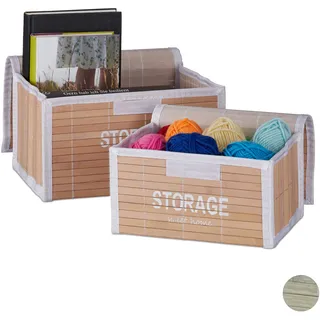 Relaxdays, Natur Aufbewahrungskorb 2er Set, Aufbewahrungsbox Bad, verschließbare Regalkörbe, Bambus, HBT: 15x26,5x19 cm