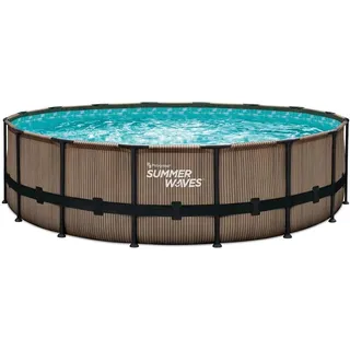 Summer Waves Elite Frame Pool | Aufstellpool rund | Komplettset | Teakoptik braun | Ø 488x122 cm