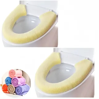 Wuyue Hua 2 x weiche WC-Sitzbezüge mit Griff, WC-Deckelbezug, Kissen, weich, dick, dehnbar, waschbar