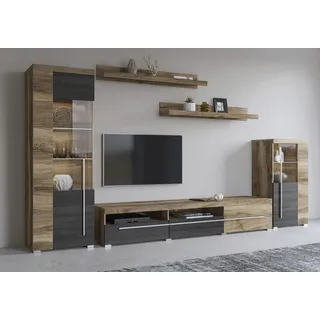 OTTO home "Roger,Breite 270 cm moderne Mediawand ohne Beleuchtung", Set, 5 Stk. tlg., satin nussbaumfarben, schwarzwood),