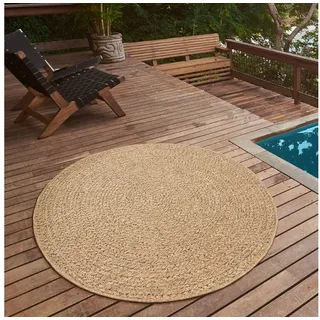 The CarPET Teppich »Kansas« rund 1 mm Höhe moderner robuster In und Outdoor Teppich Jute Look, beige