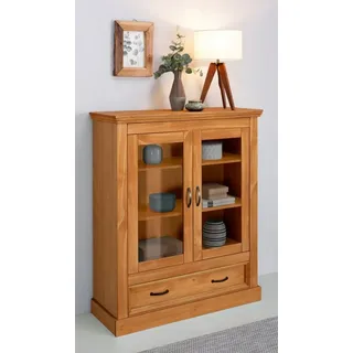 Home Affaire Vitrine »Selma Highboard« aus massivem Kiefernholz, mit Griffen aus antikisiertem Metall, beige