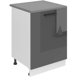 Belini Unterschrank Küche, Küchenunterschrank 60 cm Breite. SD Küchenunterschrank mit Arbeitsplatte. Küchenschrank mit 1 Tür, Silber Hochglanz - Silber
