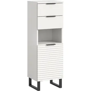xonox.home Badezimmer Riff Kommode Schrank Standschrank schmaler Badezimmerschrank Badschrank schmal in weiß ca. 35x110x34 cm auf schwarzen Kufen