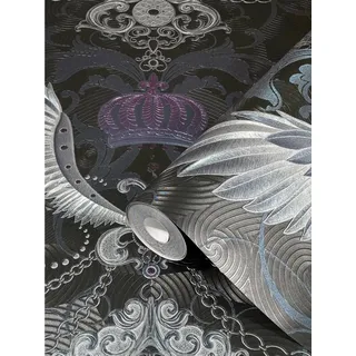 Glööckler Vliestapete Imperial Adlerflügel mit Ketten Schwarz-Silber