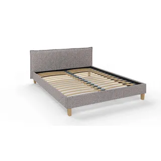 s-style möbel Polsterbett 160x200 Thea Grau Boucle Stoff Füße aus Massivholz - Grau